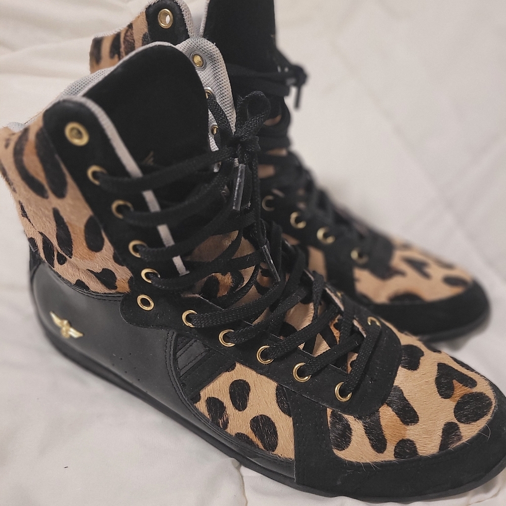 Leopard Animal Print Boots Shoes Calf Hair Leather